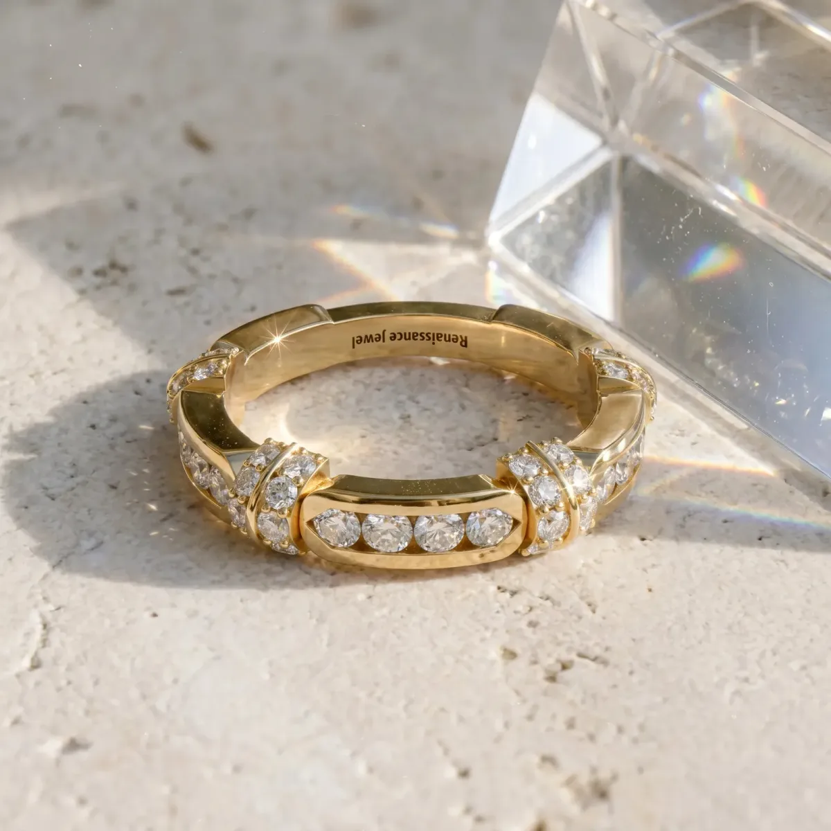 Pavé Round Diamond Link Band with Bezel Setting Yellow gold