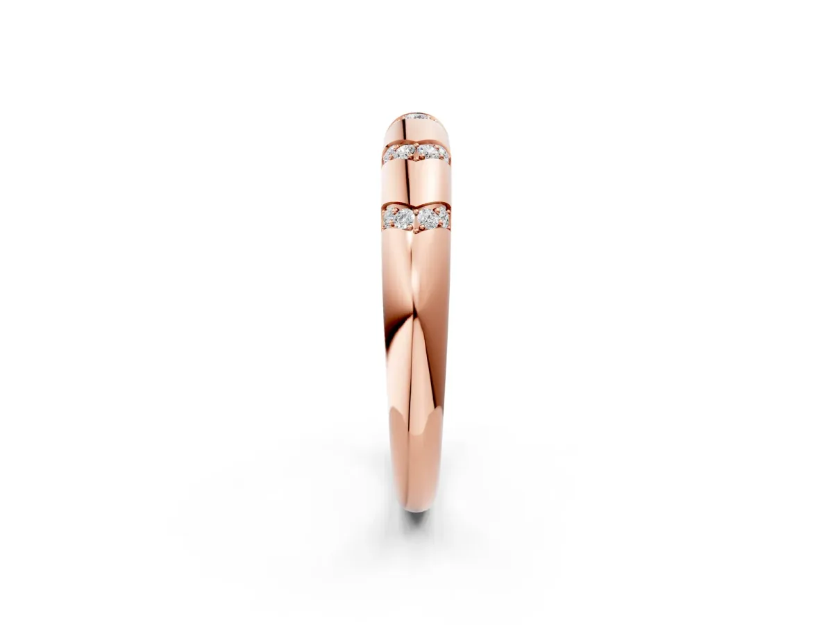 Round Diamond Channel Set Curved Band with Bezel Setting Rose gold