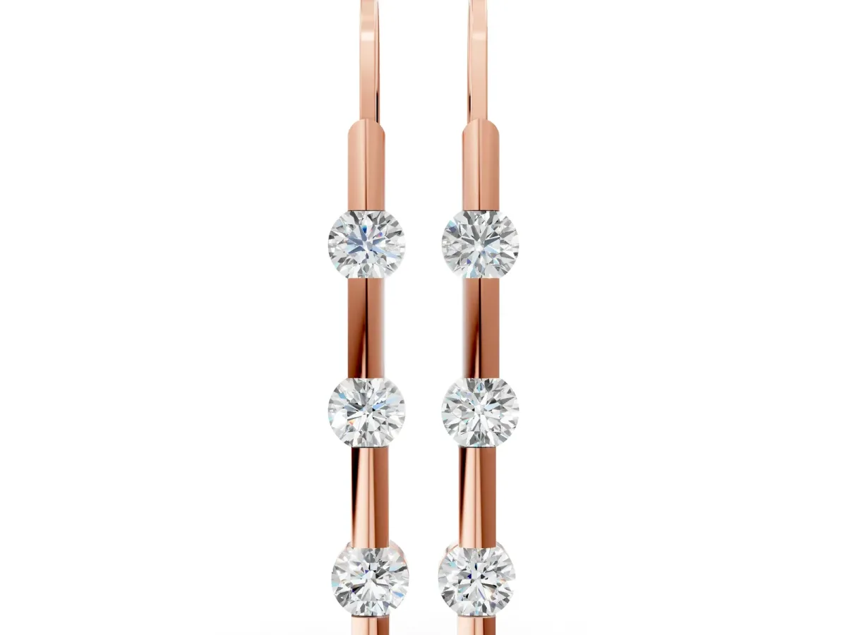 Round Diamond Bar Drop Earrings with Bezel Setting Rose gold
