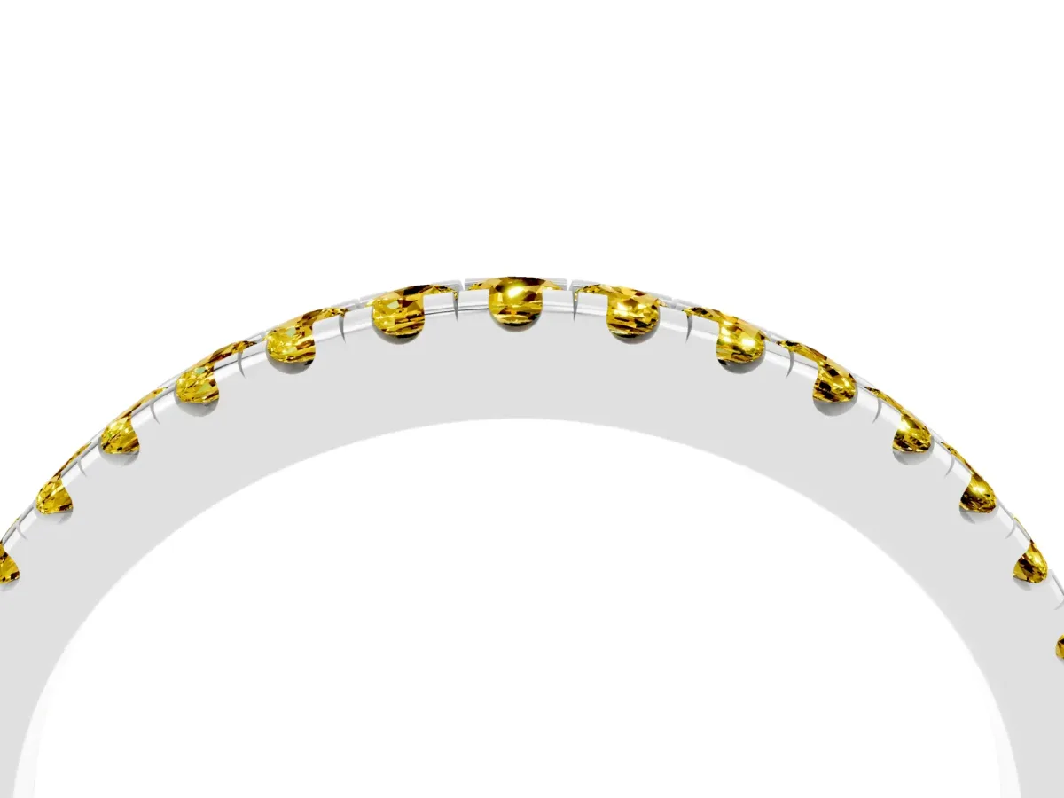 Round Yellow Sapphire Pavé Half Eternity Band with Shared Prong Setting Platinum