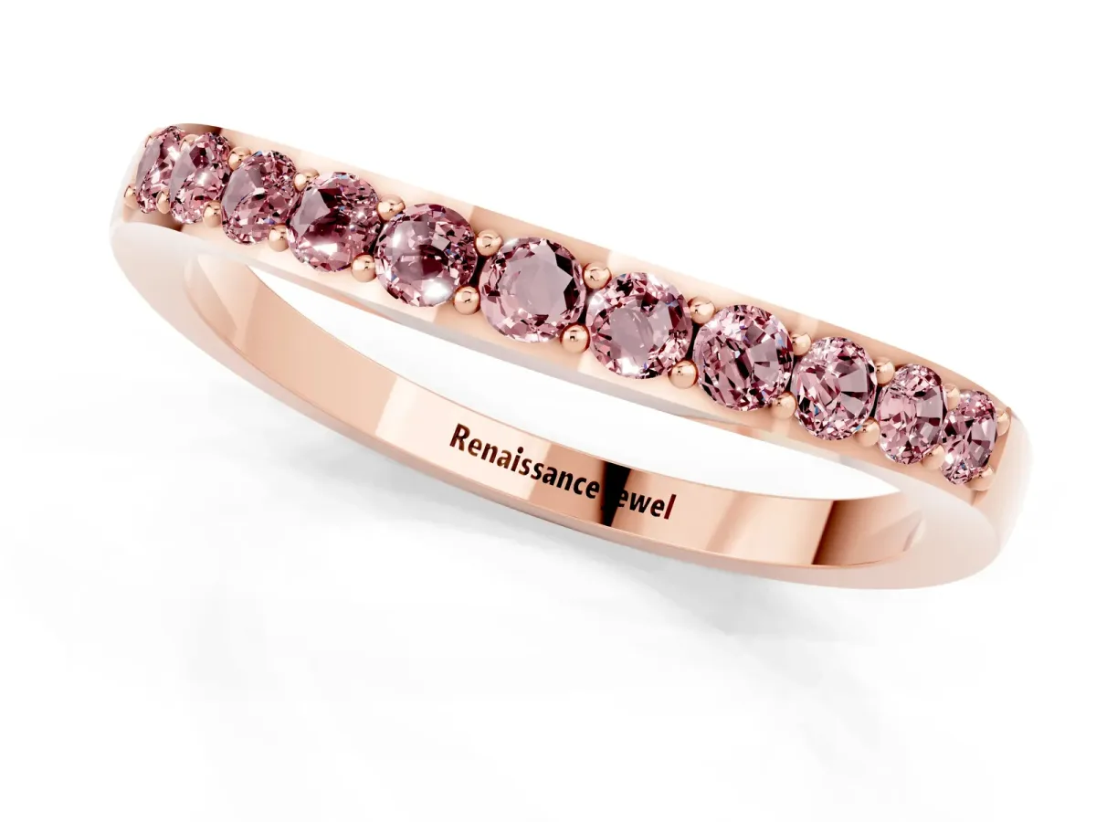 Round Morganite Curved Wedding Band with Channel Setting Rose gold