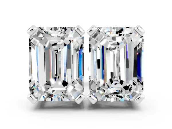 Emerald Cut Moissanite Stud Earrings Platinum