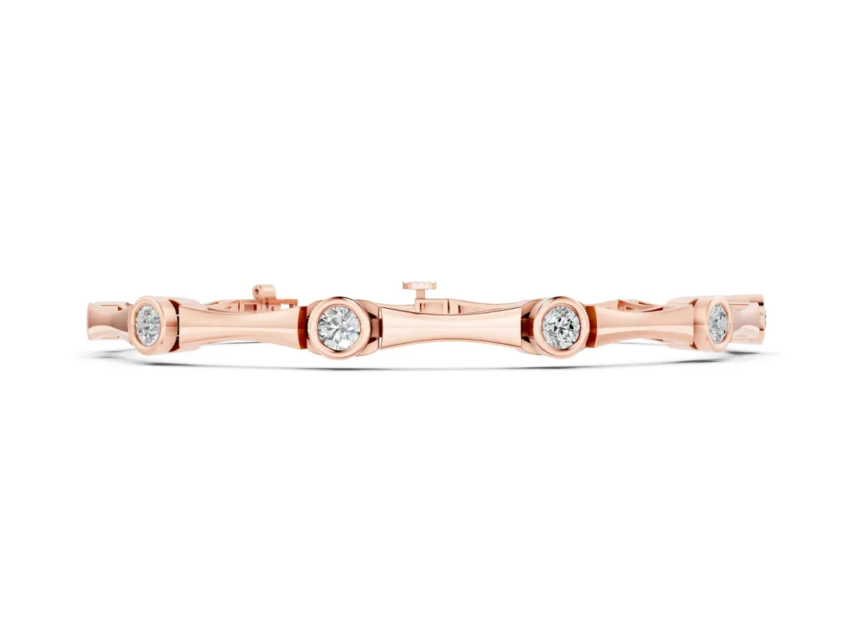 Bezel Set Round Diamond Bamboo Link Bracelet Rose gold
