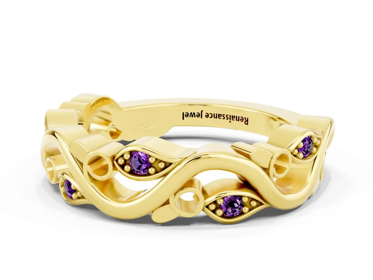 Marquise Amethyst Vine Eternity Band with Bezel Setting Yellow gold