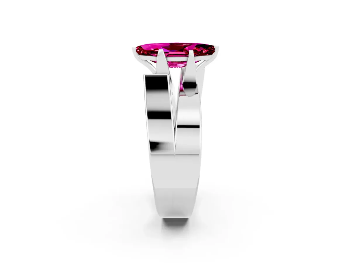 Modern Tension Set Marquise Cut Garnet Solitaire Wide Band Ring Silver