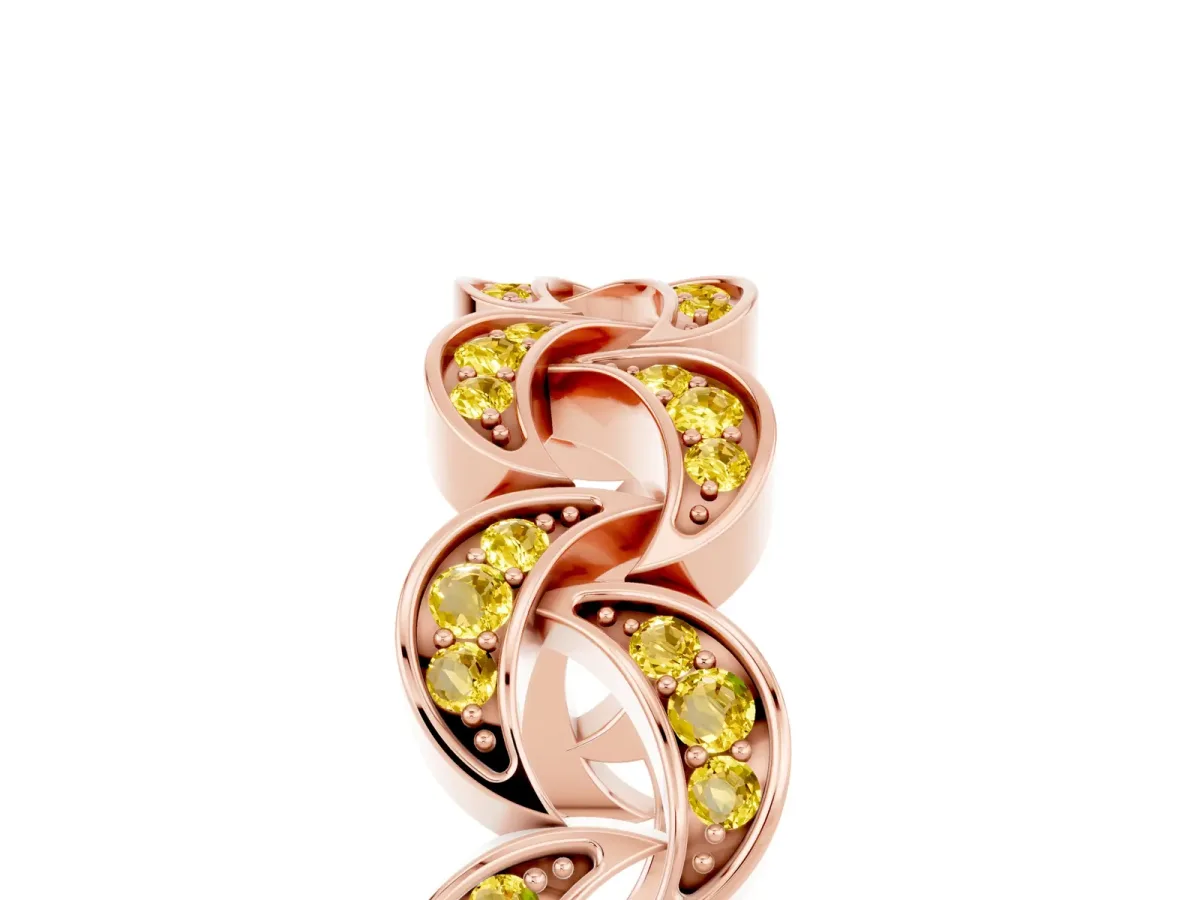 Pavé Round Yellow Sapphire Interlocking Eternity Band with Bezel Prong Setting Rose gold