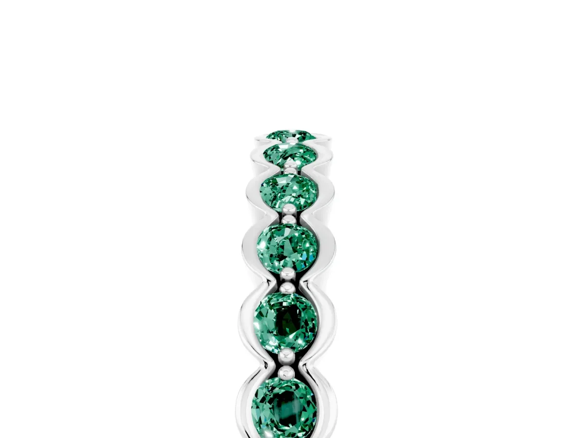 Round Green Sapphire Bezel Set Eternity Band Silver