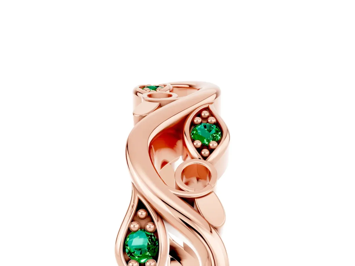 Marquise Emerald Vine Eternity Band with Bezel Setting Rose gold
