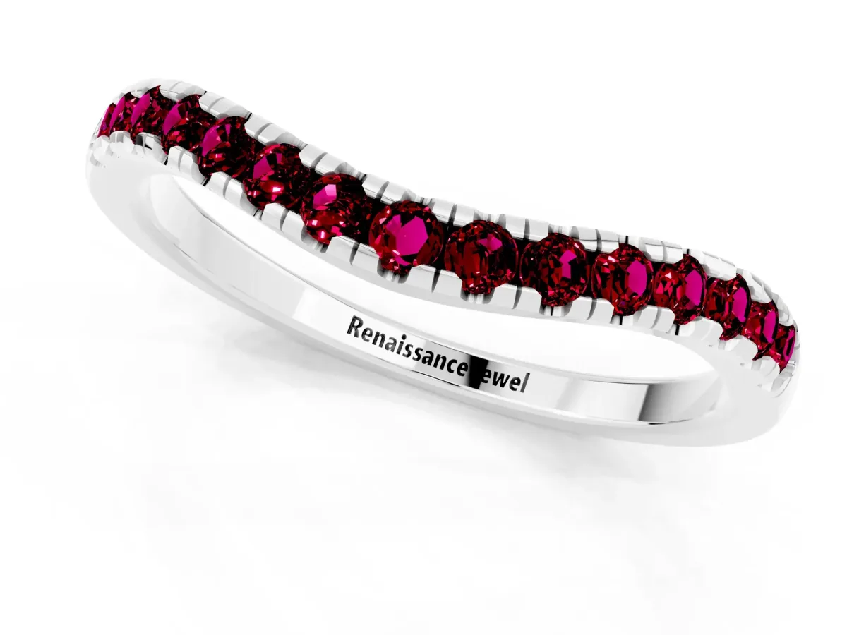 Garnet Pavé Curved Wedding Band Platinum