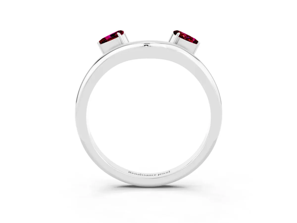 Pear Cut Garnet Two-Stone Open Band Ring with Prong Setting Silver