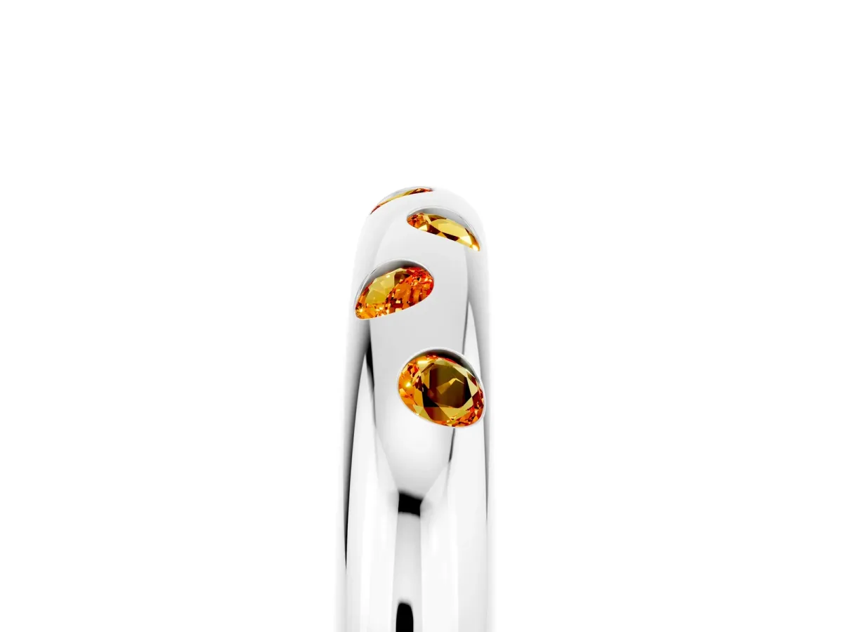 Round Citrine Flush-Set Comfort Fit Band Platinum