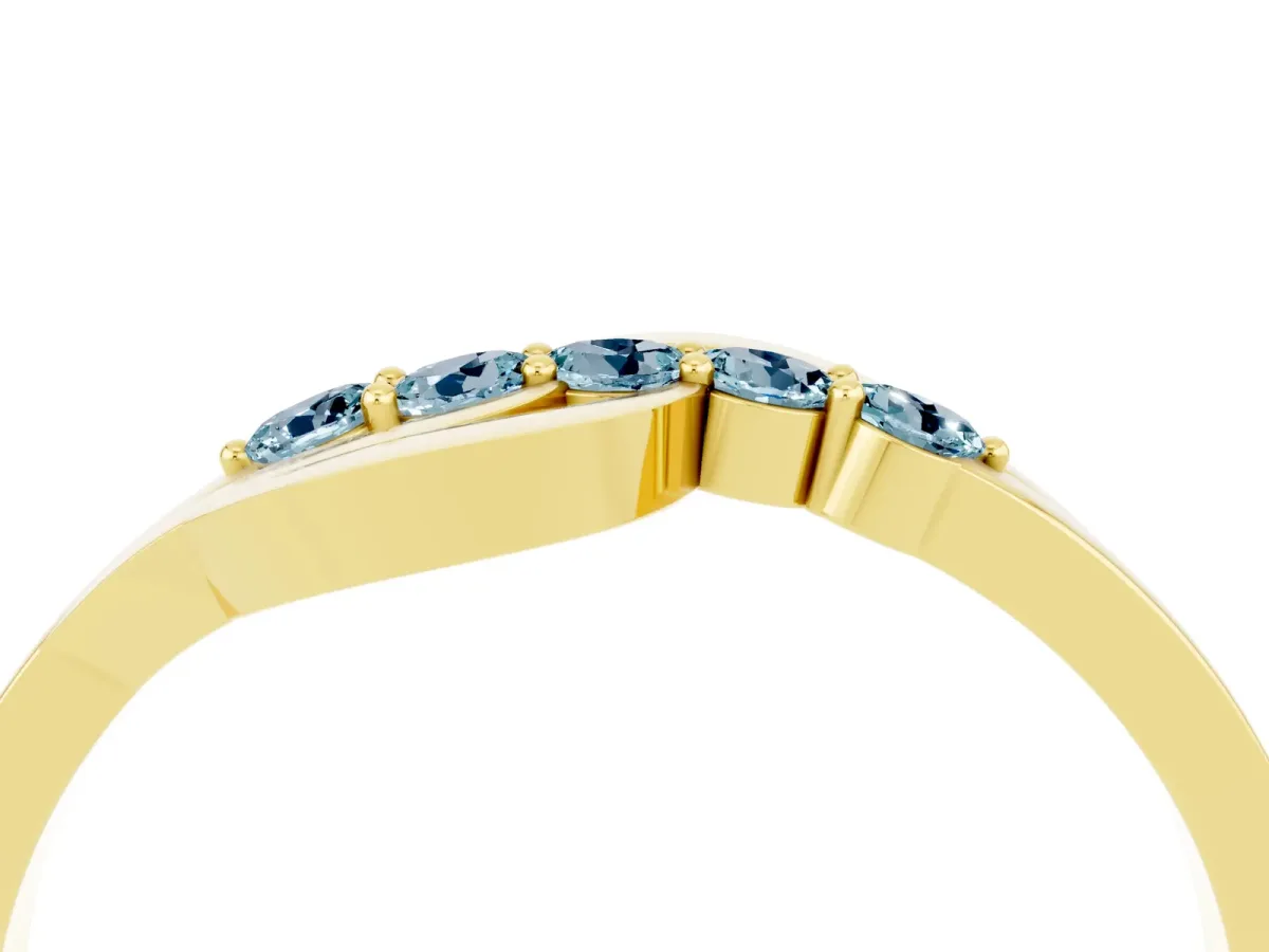 Five-Stone Round Aquamarine Crossover Band with Prong Setting Yellow gold