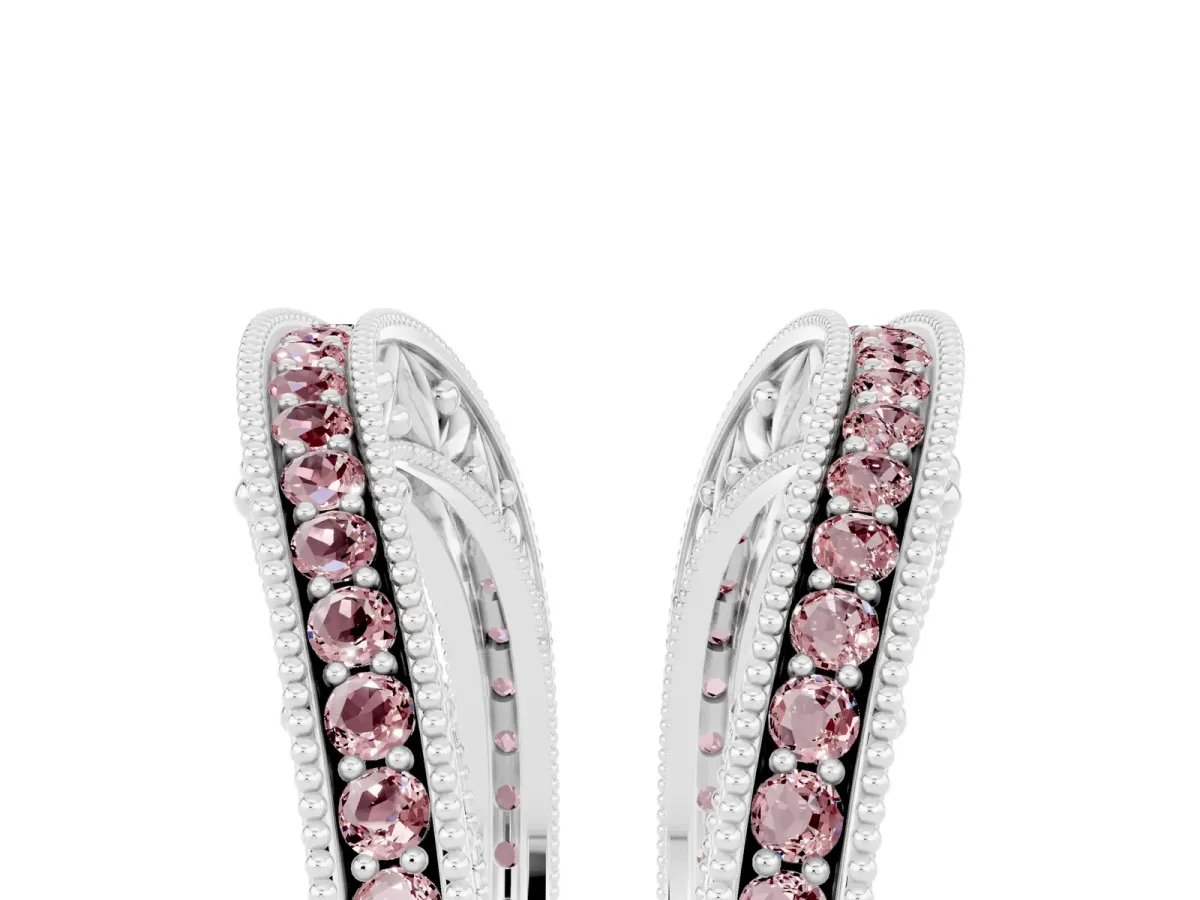 Round Morganite Milgrain Eternity Band with Channel Setting White gold