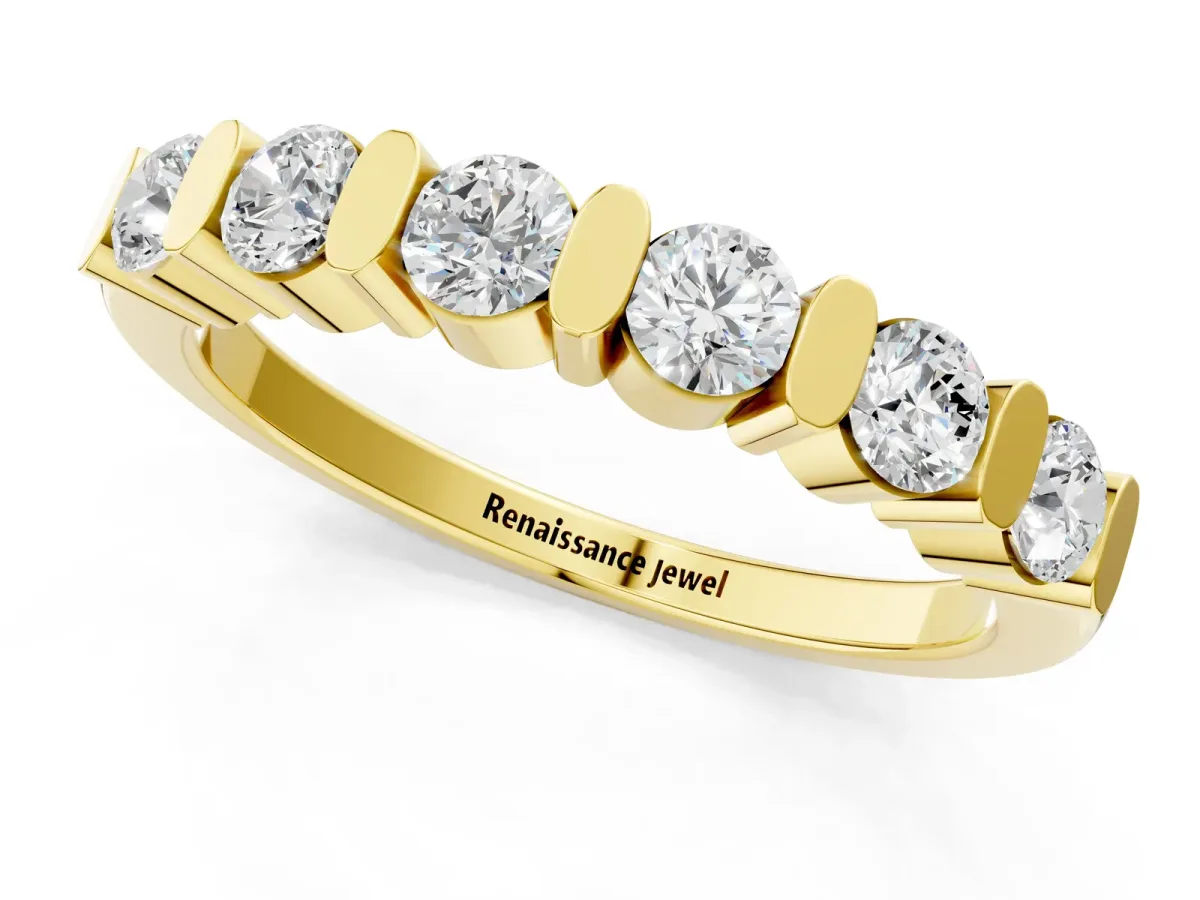 Channel Set Round Diamond Half Eternity Band Yellow gold
