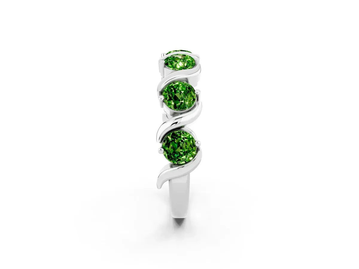 Round Peridot Half Eternity Band with Wave Prong Setting Platinum