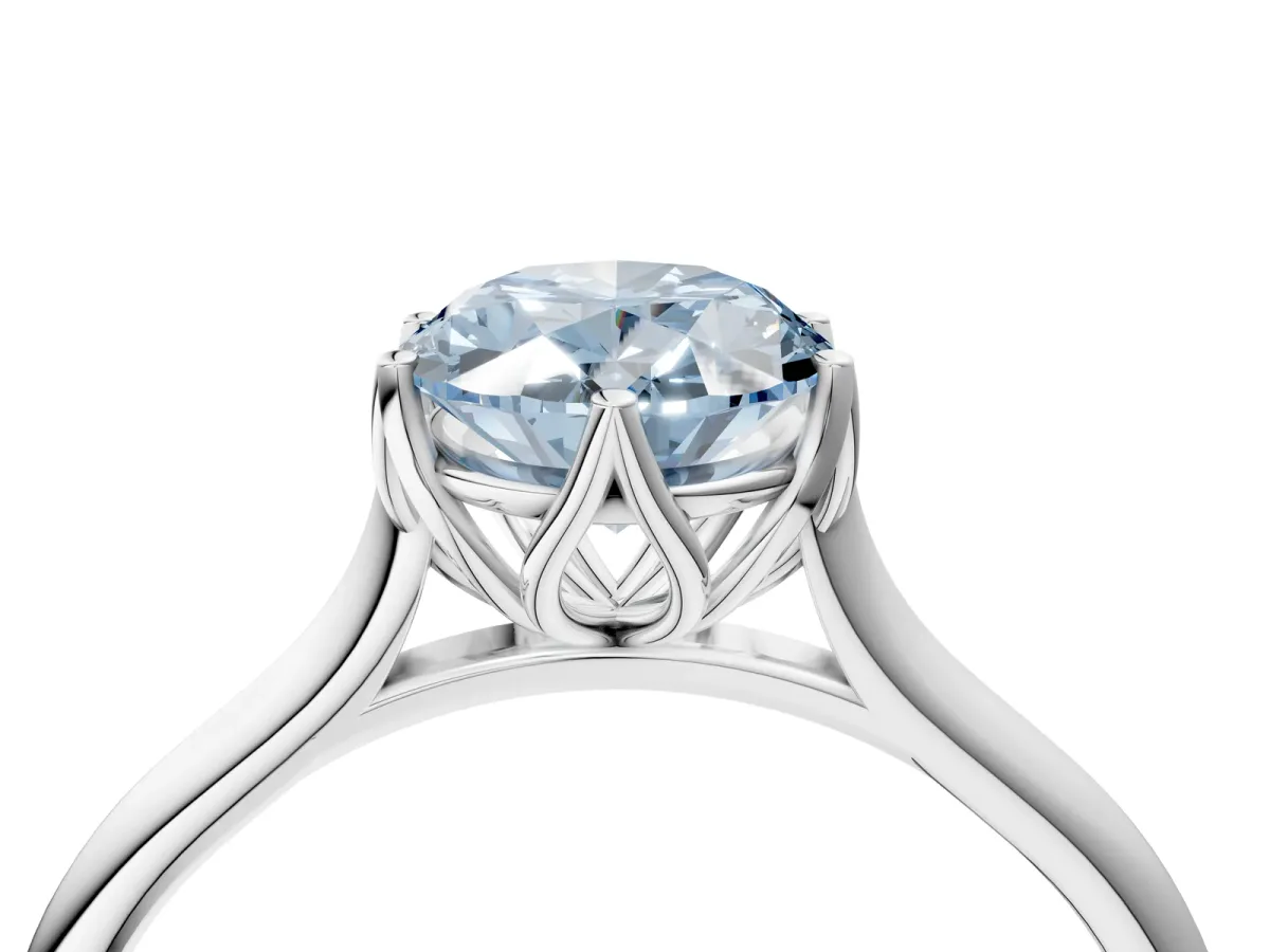 Fancy Blue Oval Cut Solitaire Cathedral Diamond Ring with Six-Prong Setting Silver