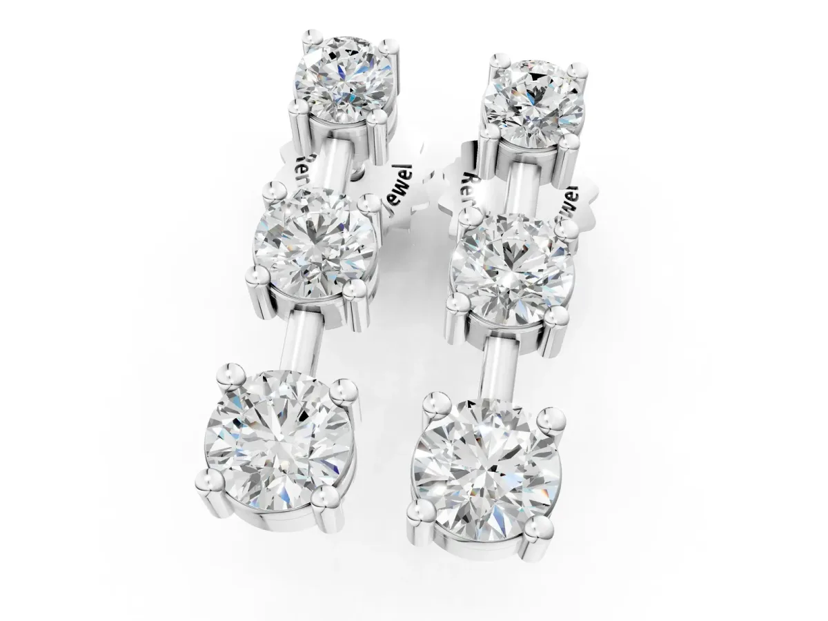 Three-Stone Round Cut Drop Earrings with Prong Setting Silver