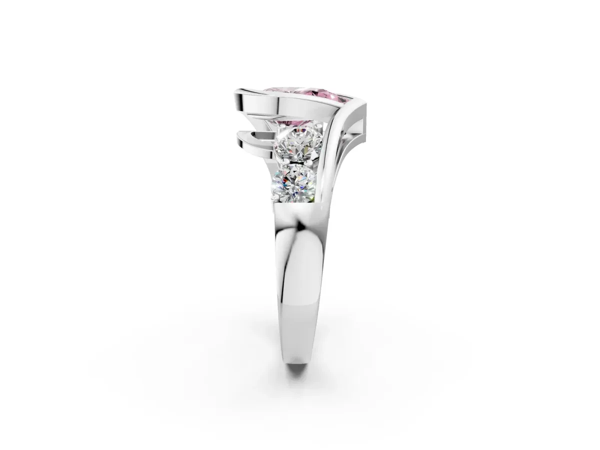 Fancy Pink Bezel Set Pear Cut Diamond Bypass Ring with Round Accents Platinum