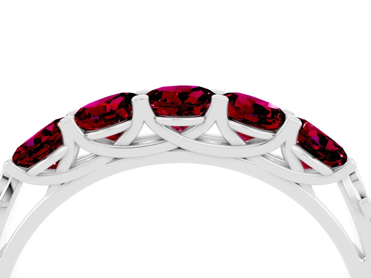 Five-Stone Round Garnet Prong-Set Band Silver
