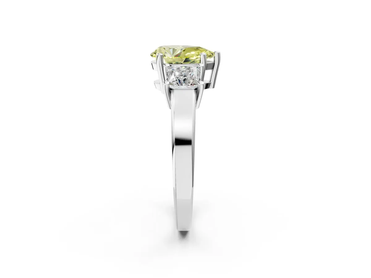 Fancy Yellow Three-Stone Pear Cut Cut Solitaire Ring with Prong Setting White gold