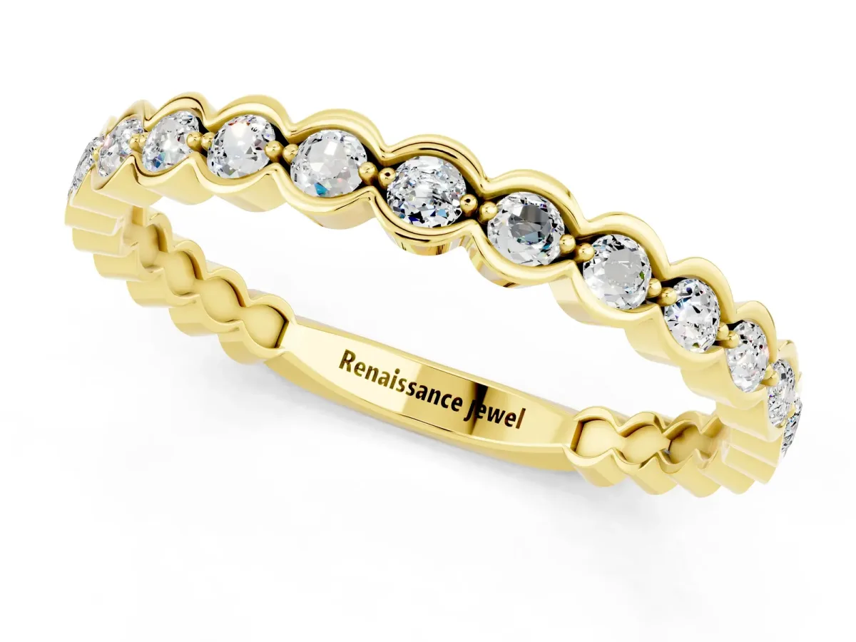 Round Moissanite Bezel Set Eternity Band Yellow gold