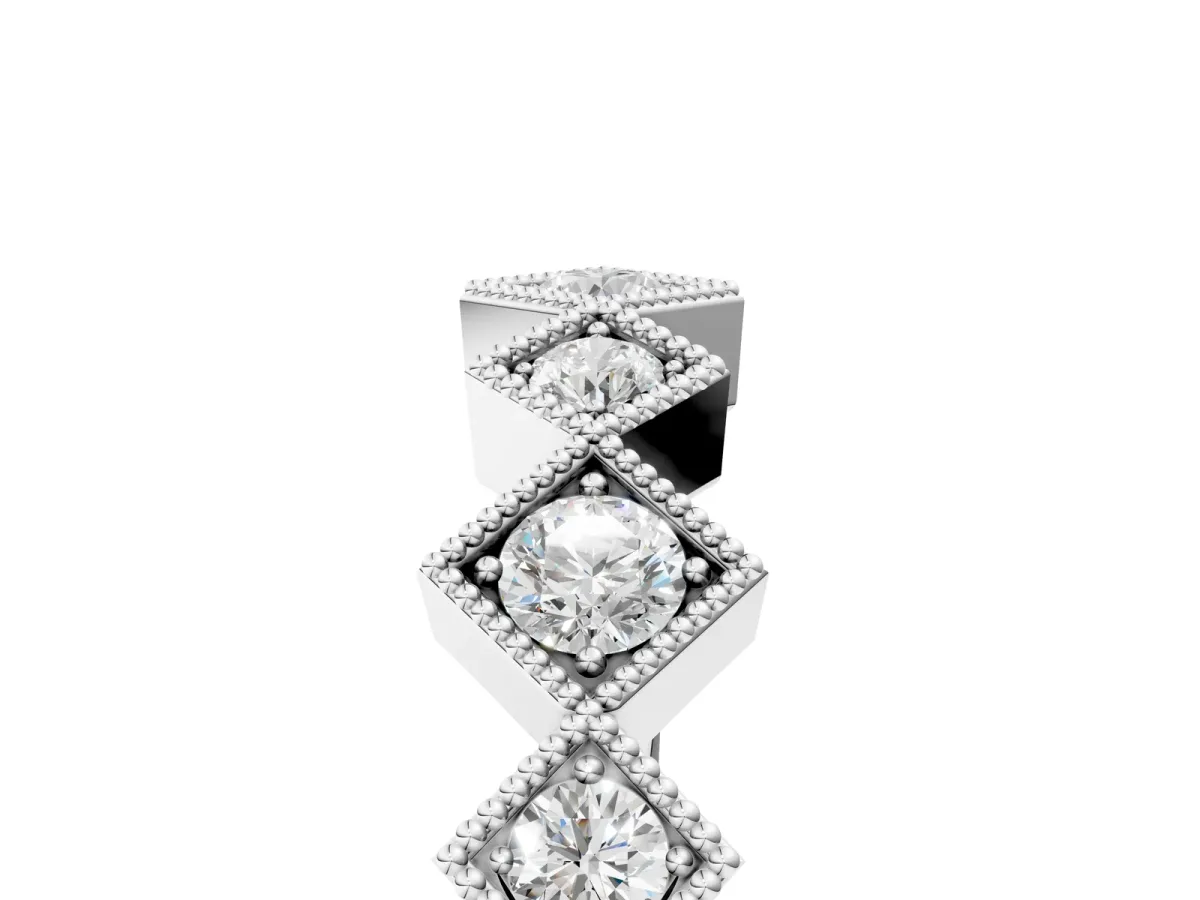 Milgrain Square Bezel Round Diamond Chevron Band Platinum