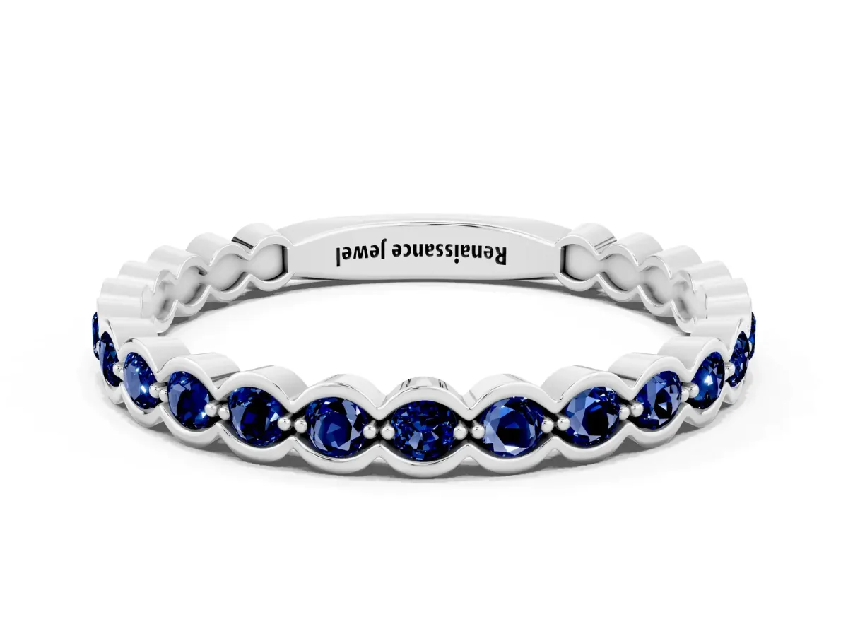 Round Blue Sapphire Bezel Set Eternity Band Platinum