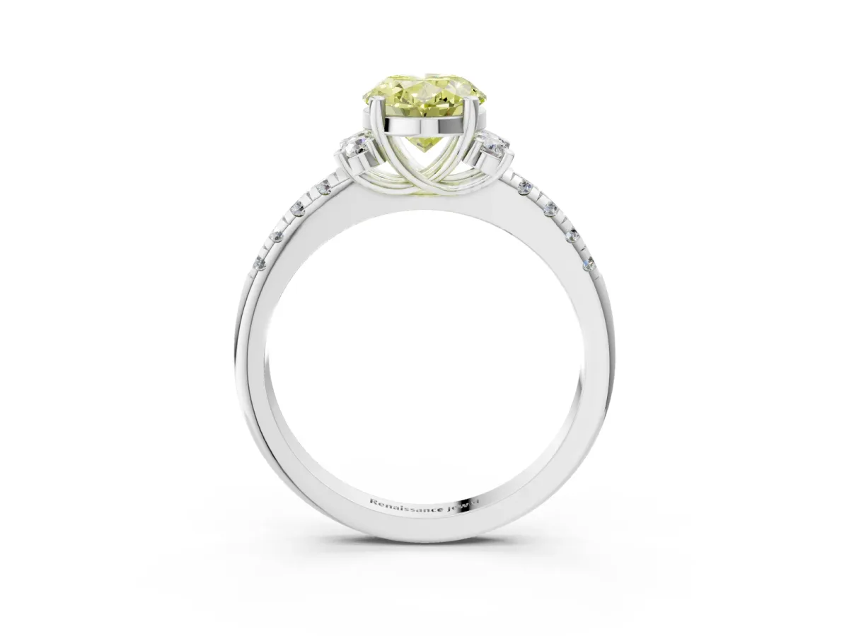 Fancy Yellow Oval Cut Diamond Three-Stone Pave Band with Four-Prong Setting Silver