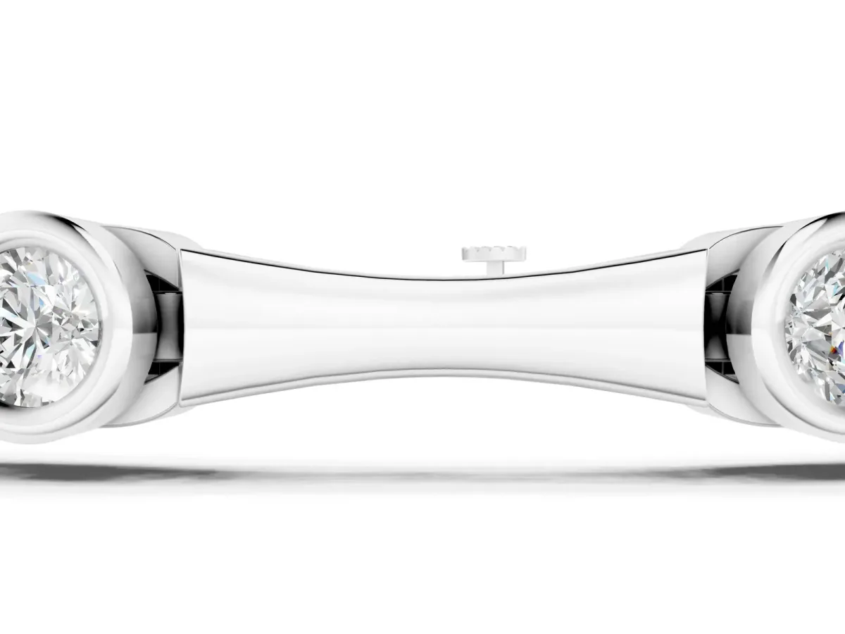 Bezel Set Round Diamond Bamboo Link Bracelet White gold