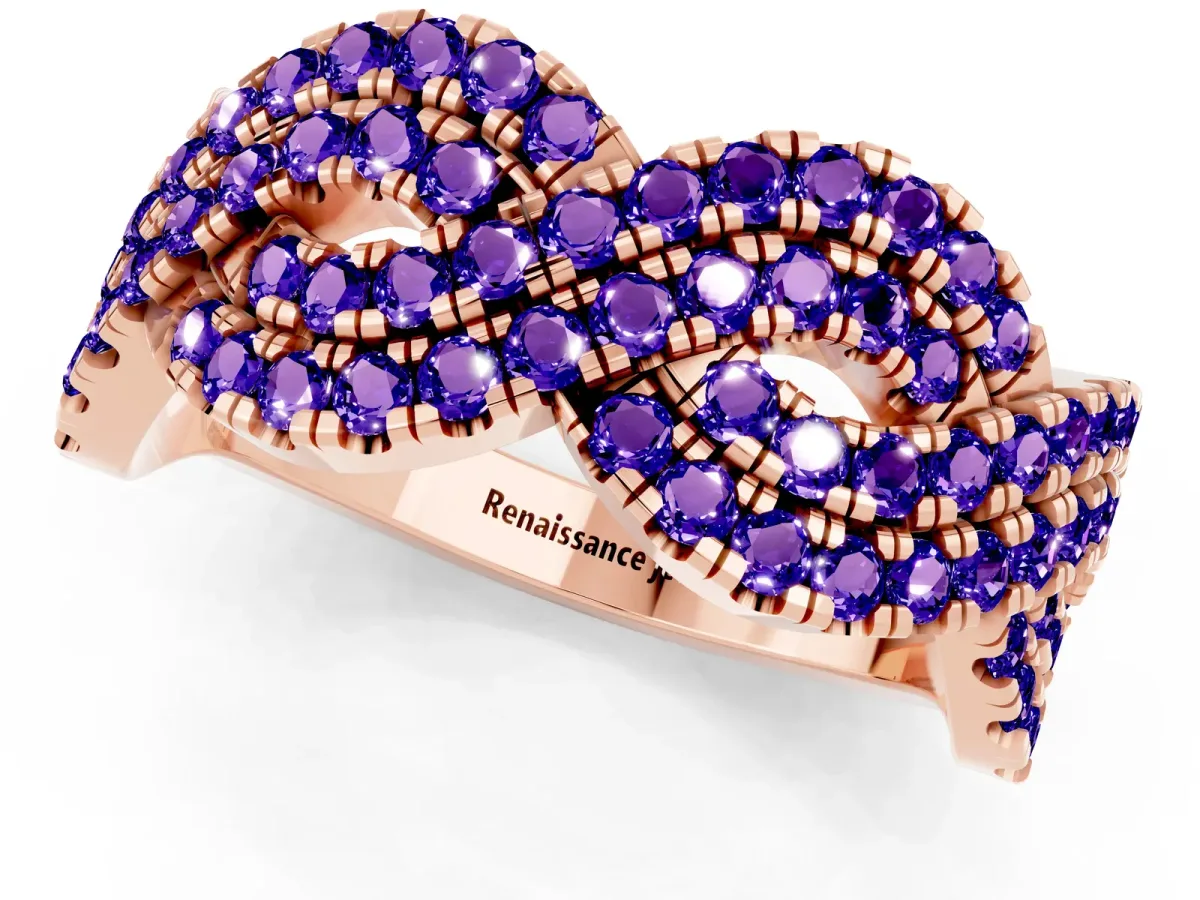Pavé Round Tanzanite Infinity Twist Band with Shared Prong Setting Rose gold