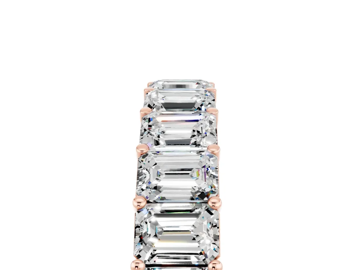 Emerald Cut Moissanite Eternity Band with Shared Prong Setting Rose gold