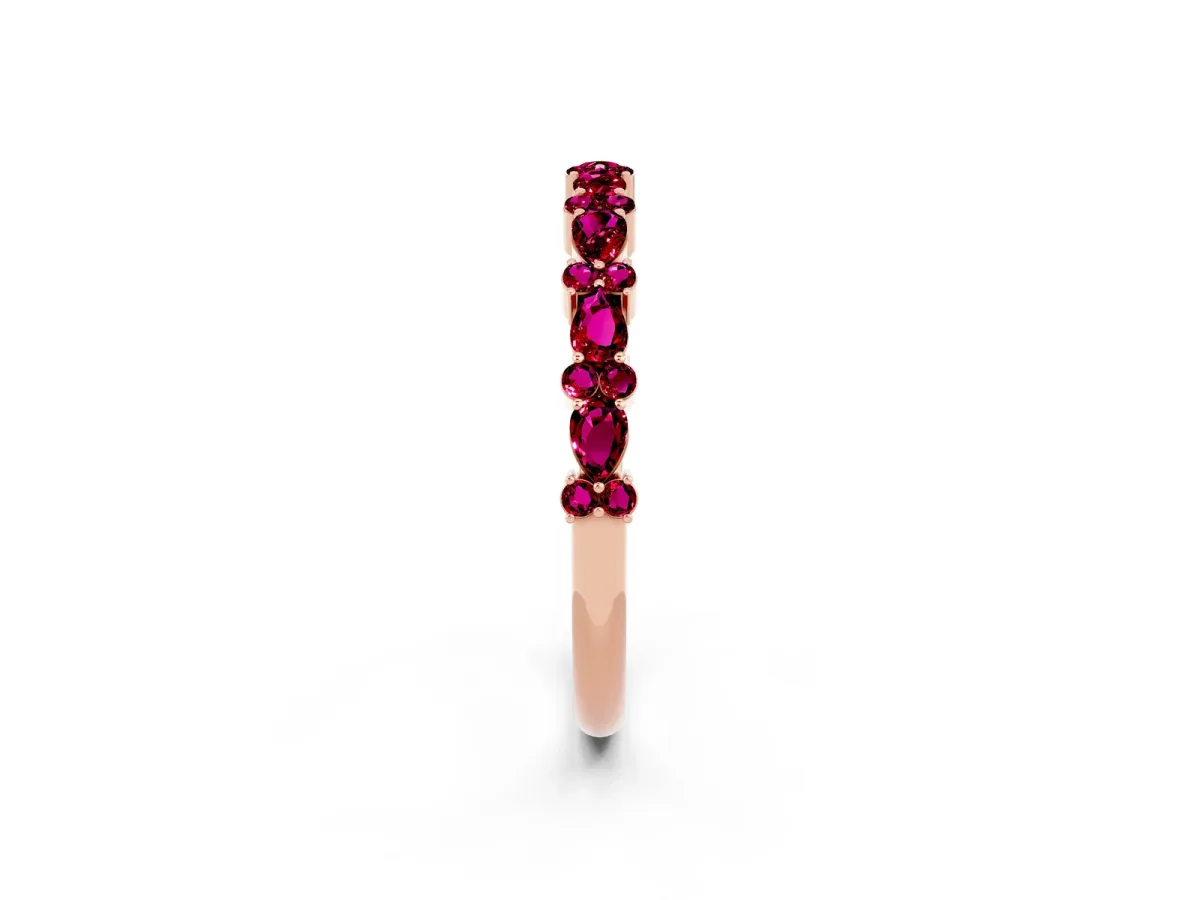 Pear and Round Garnet Wedding Band Rose gold
