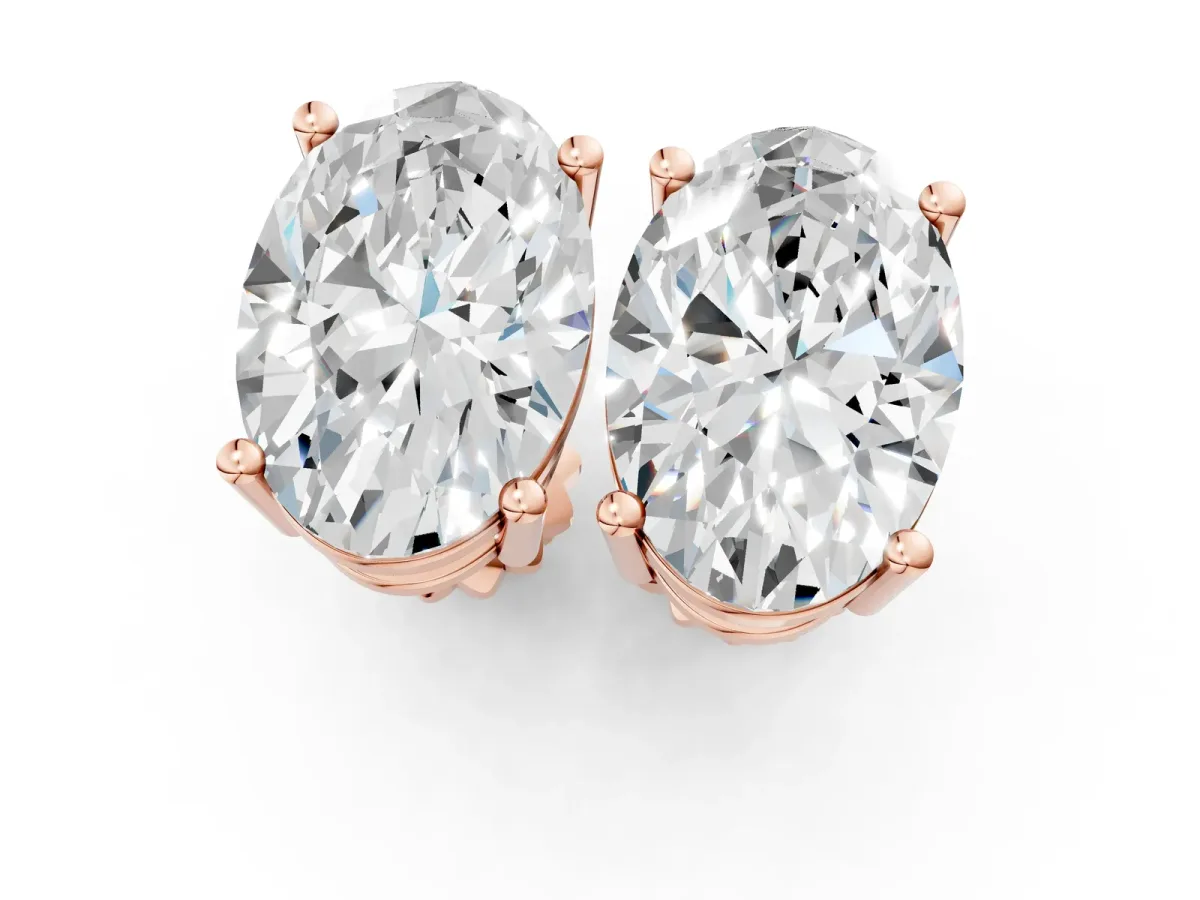 Oval Cut Diamond Stud Earrings Rose gold