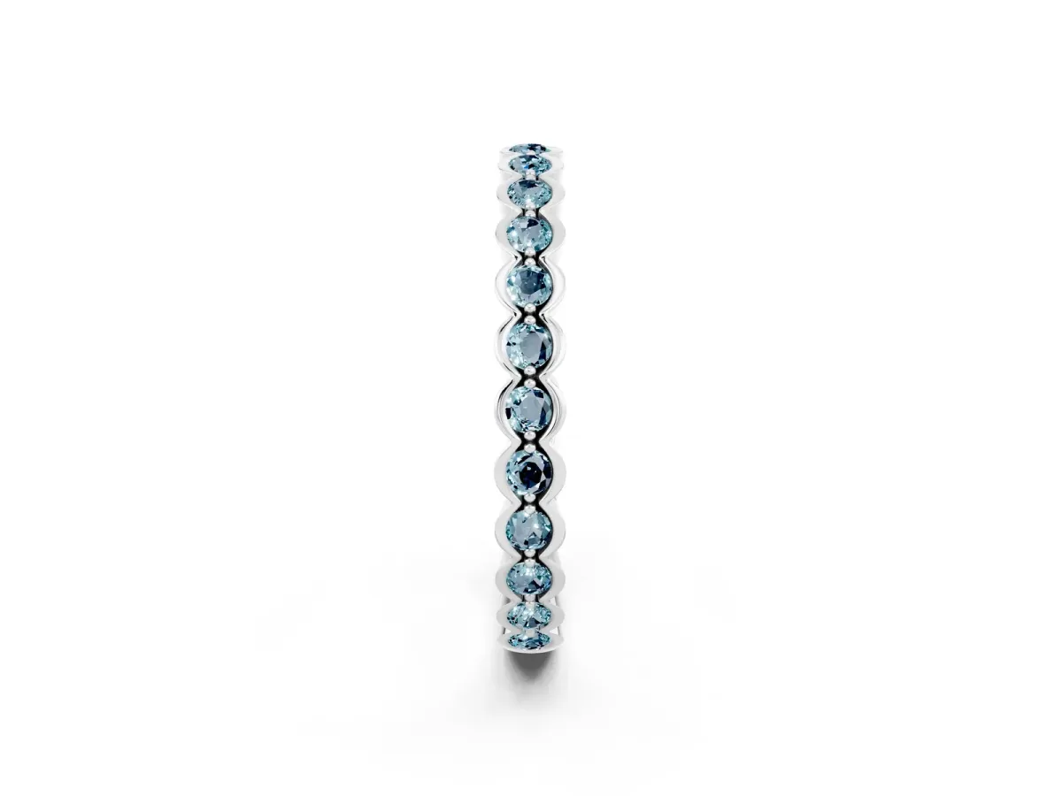 Round Aquamarine Bezel Set Eternity Band White gold