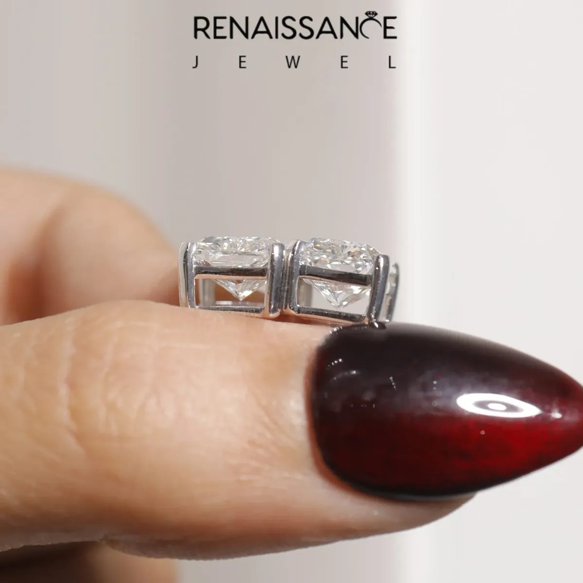 Radiant Cut Diamond Stud Earrings Silver