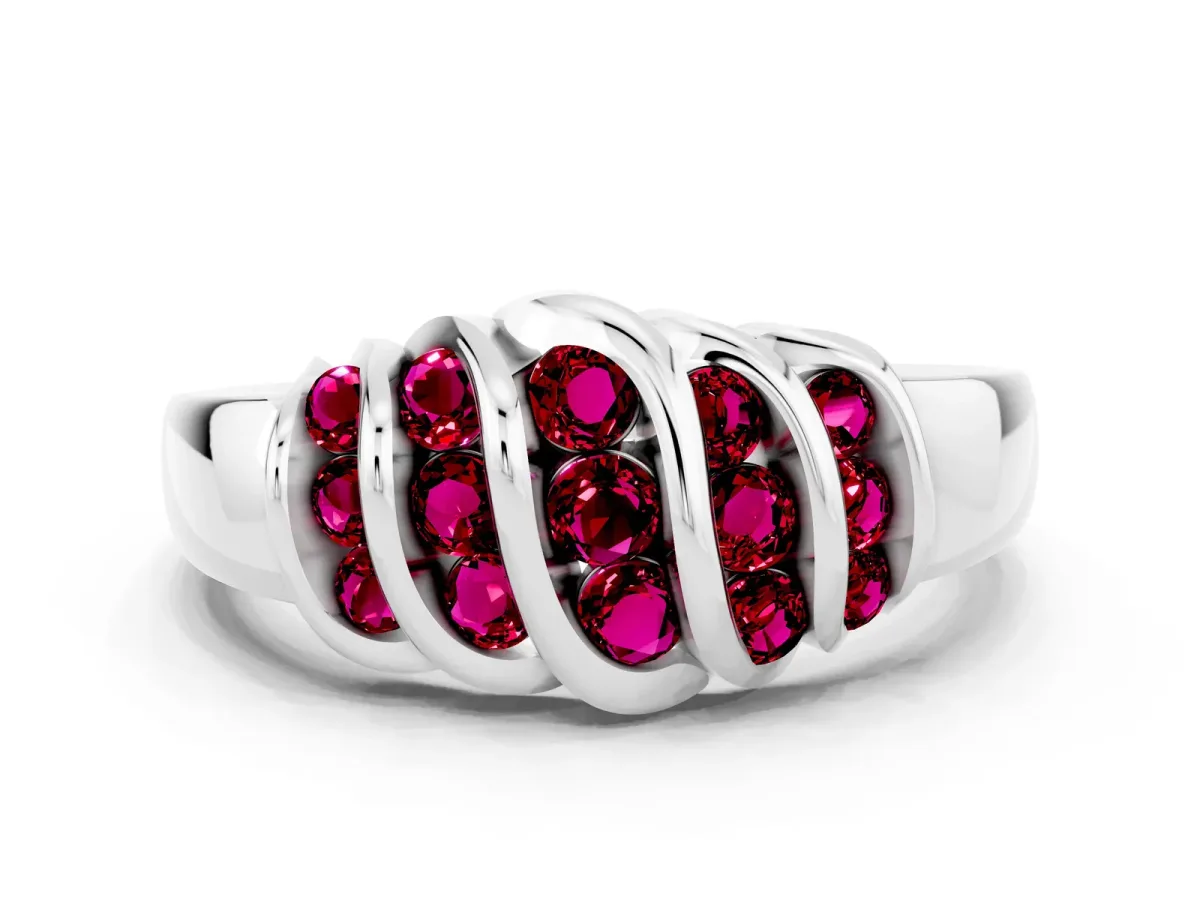 Round Garnet Multi-Row Crossover Band White gold