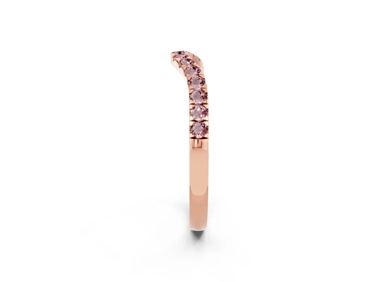 Curved Pavé Round Morganite Wedding Band with Shared Prong Setting Rose gold
