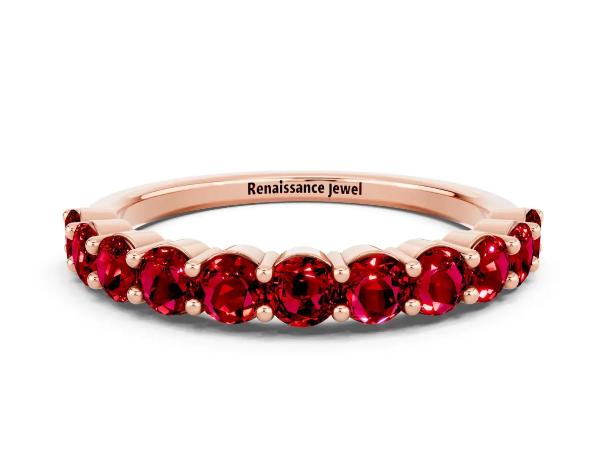 Round Ruby Half Eternity Band with Prong Setting Rose gold