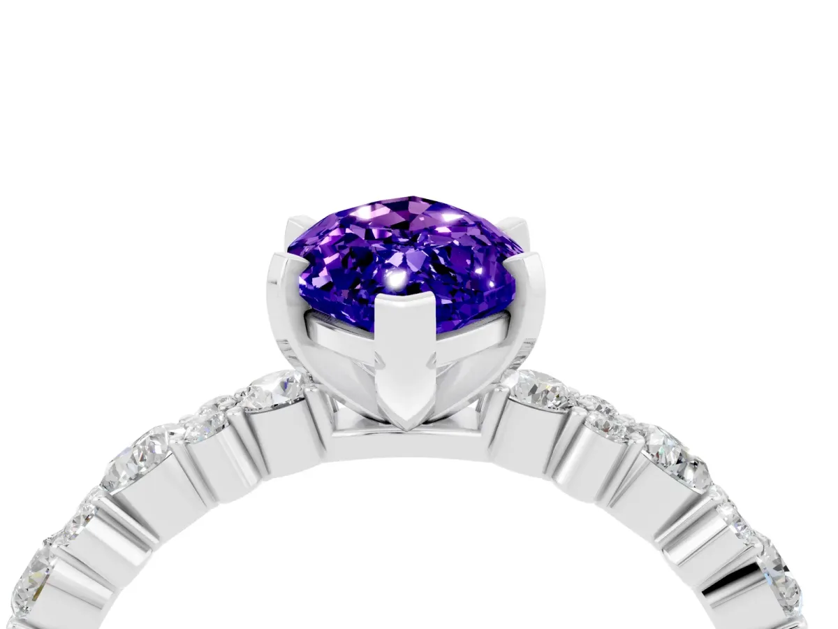 Marquise Cut Tanzanite Side Stone Solitaire Ring with Round and Four-Prong Setting Platinum