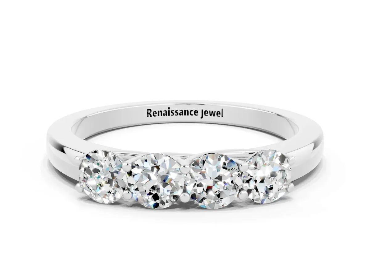 Four-Stone Round Moissanite Prong-Set Band White gold