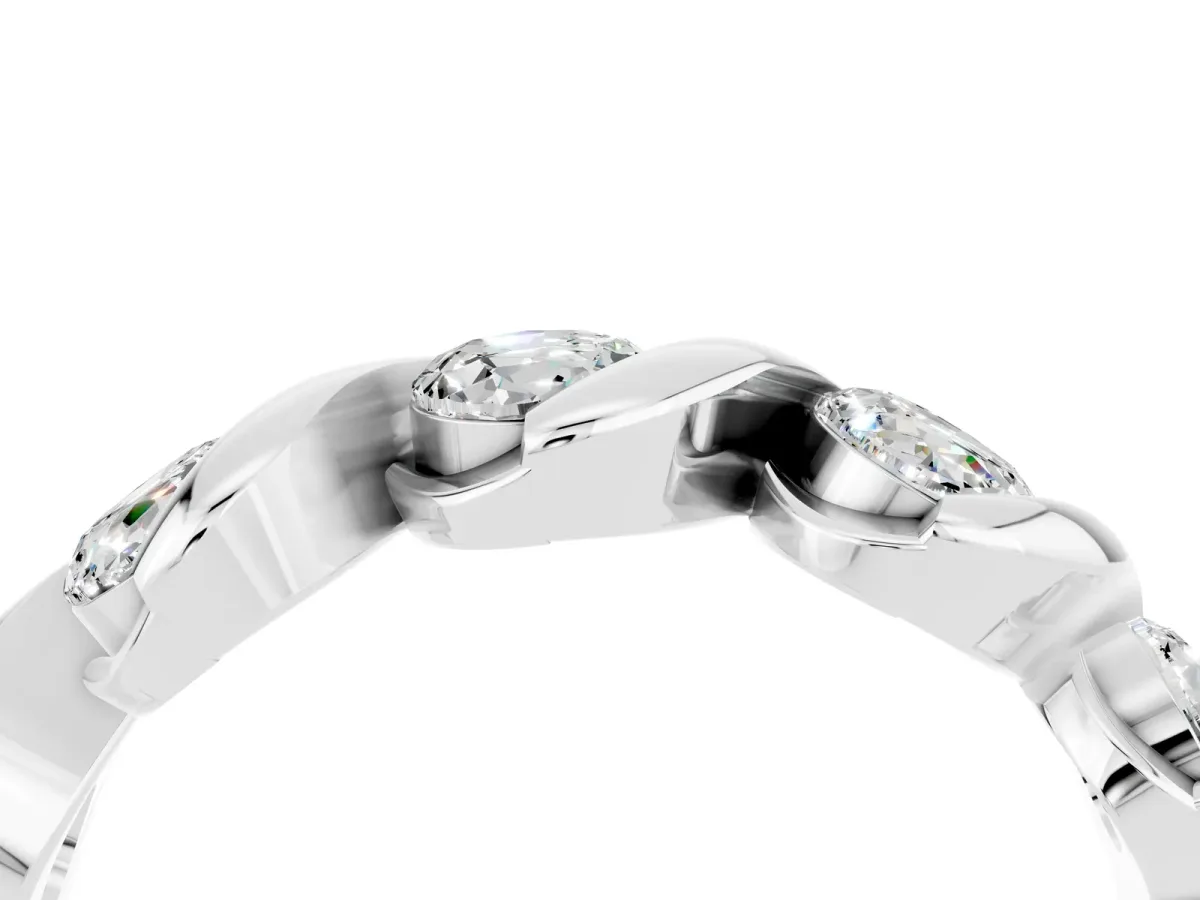 Round Moissanite Wave Band with Channel Setting and Shared Prongs Platinum