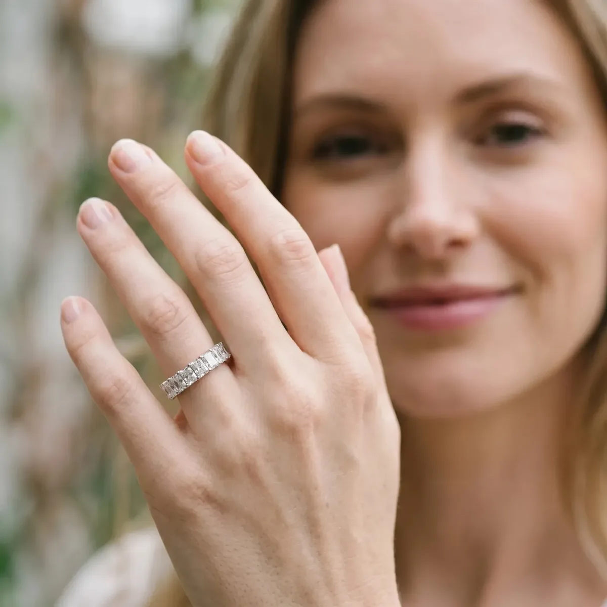 radiant Cut half eternity band with shared prong setting Silver