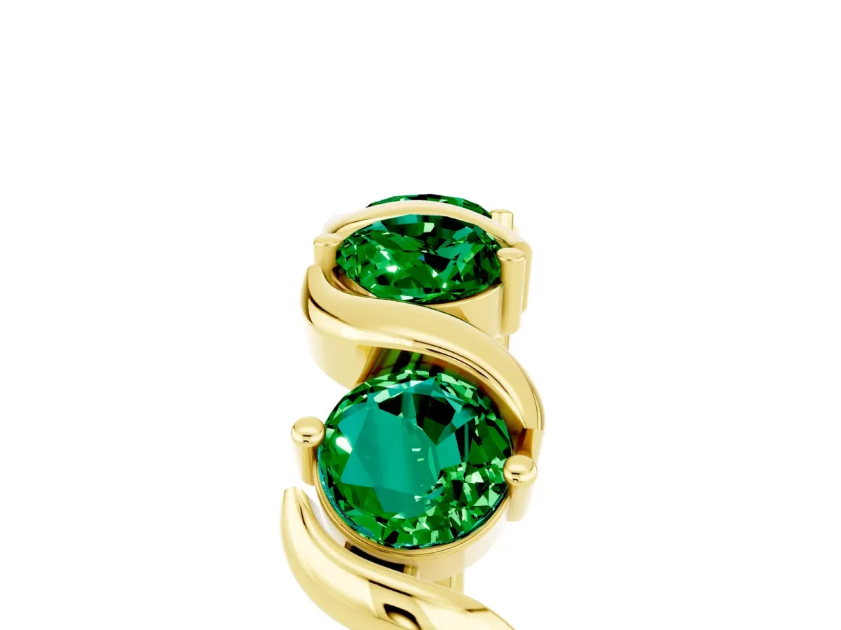 Six-Stone Round Emerald Wave Band with Shared Prong Setting Yellow gold