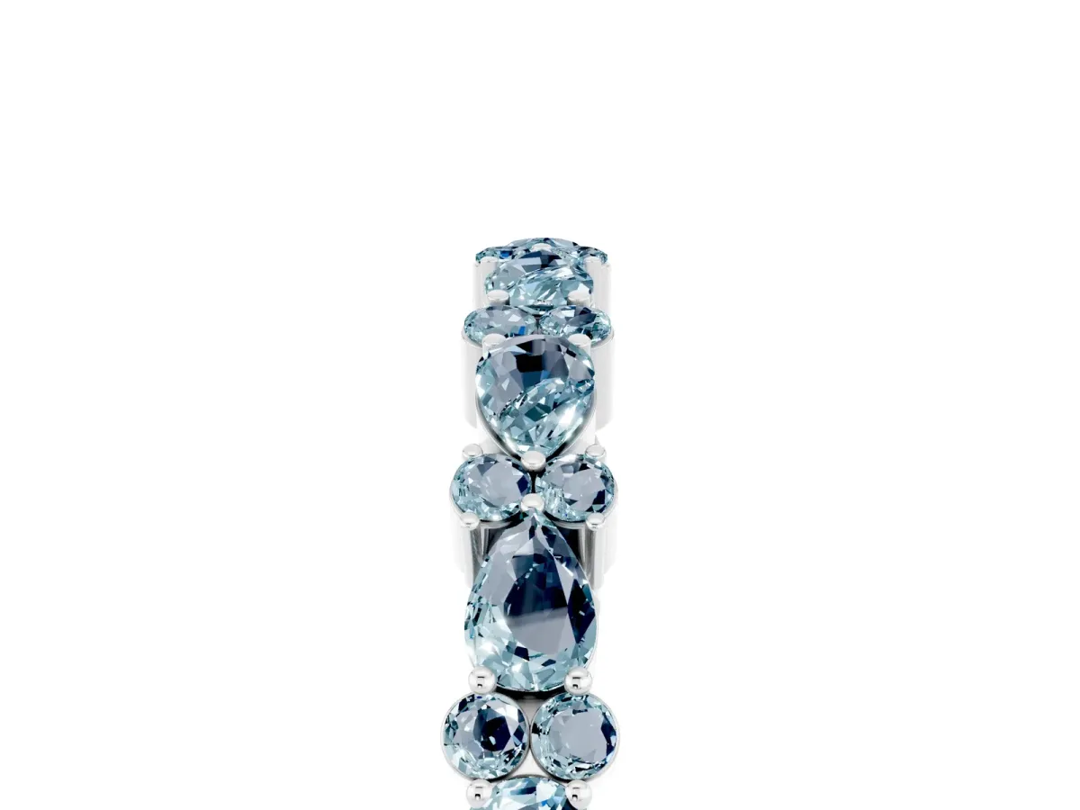 Pear and Round Aquamarine Wedding Band Silver