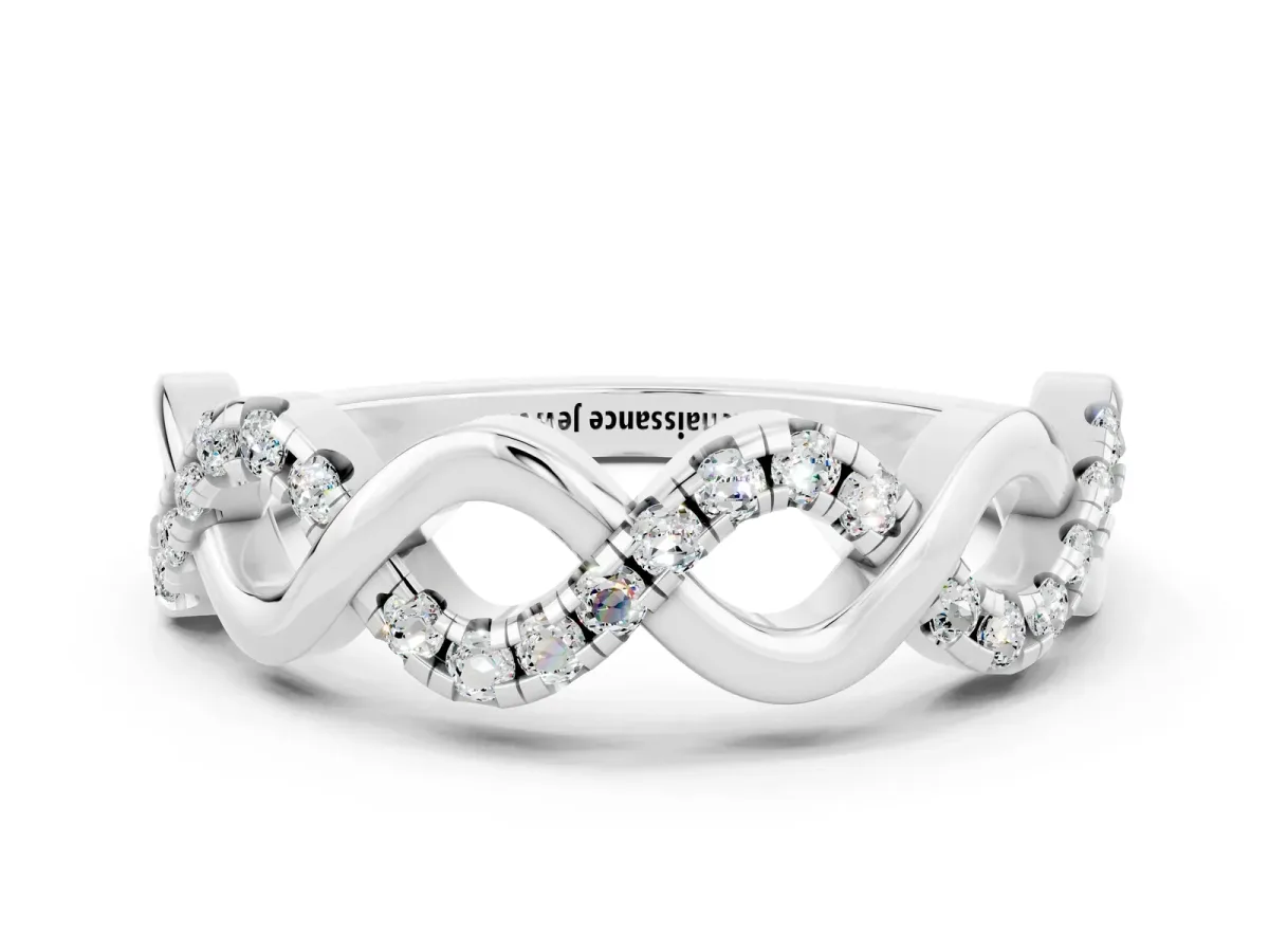 Twist Infinity Round Moissanite Band with Pavé Setting Silver