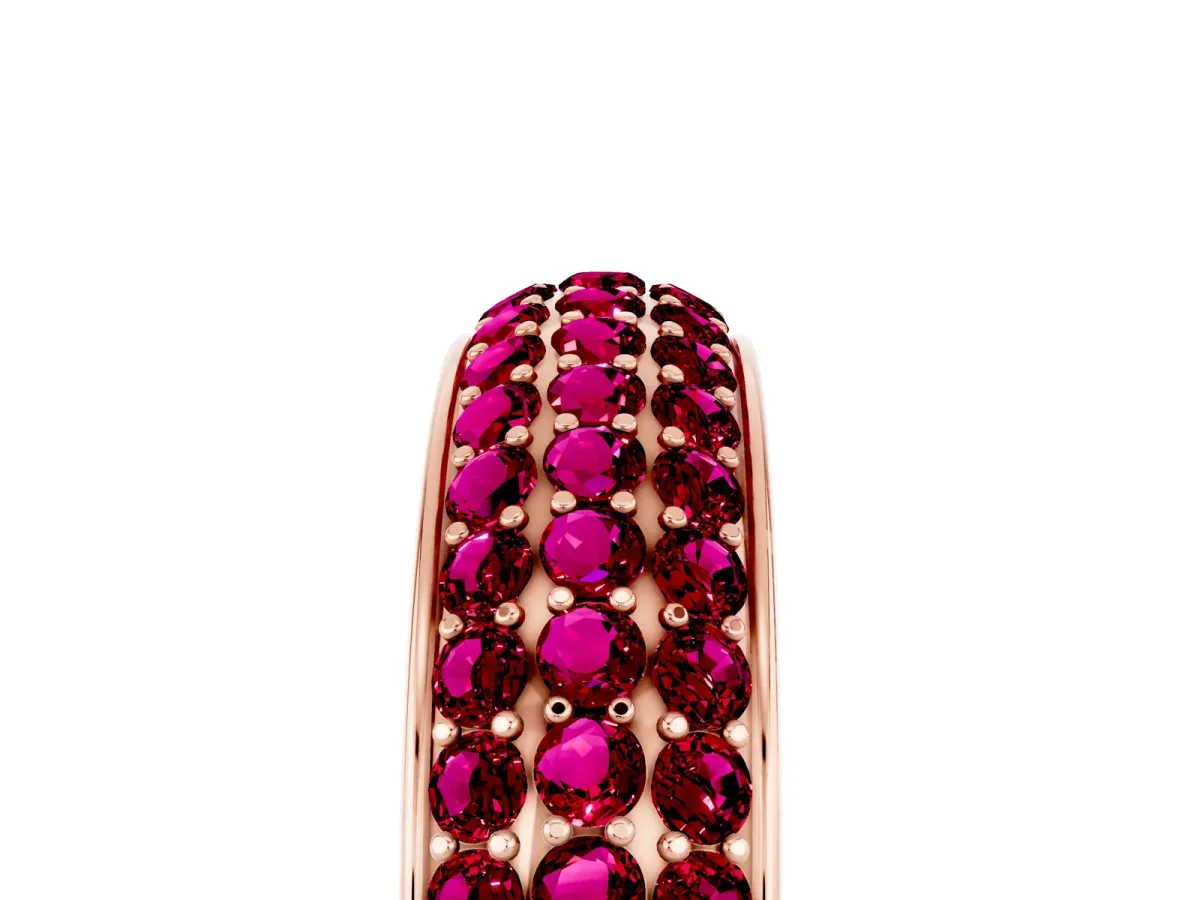 Three-Row Round Garnet Eternity Band with Shared Prong Setting Rose gold