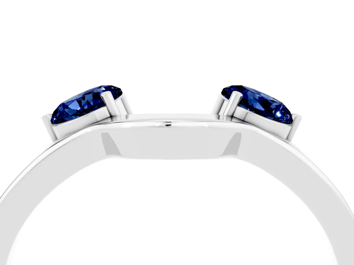 Dual Round Blue Sapphire Open Band Ring with Prong Setting Platinum