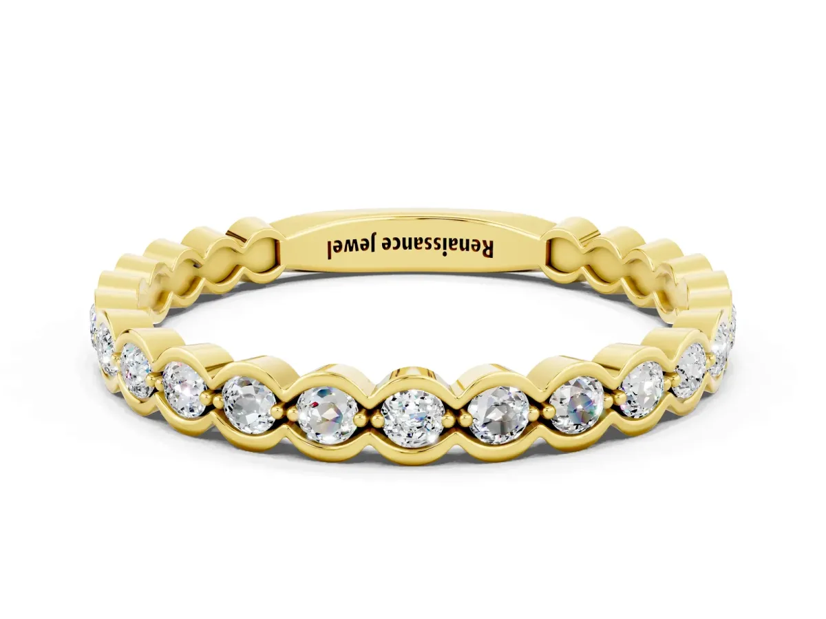 Round Moissanite Bezel Set Eternity Band Yellow gold