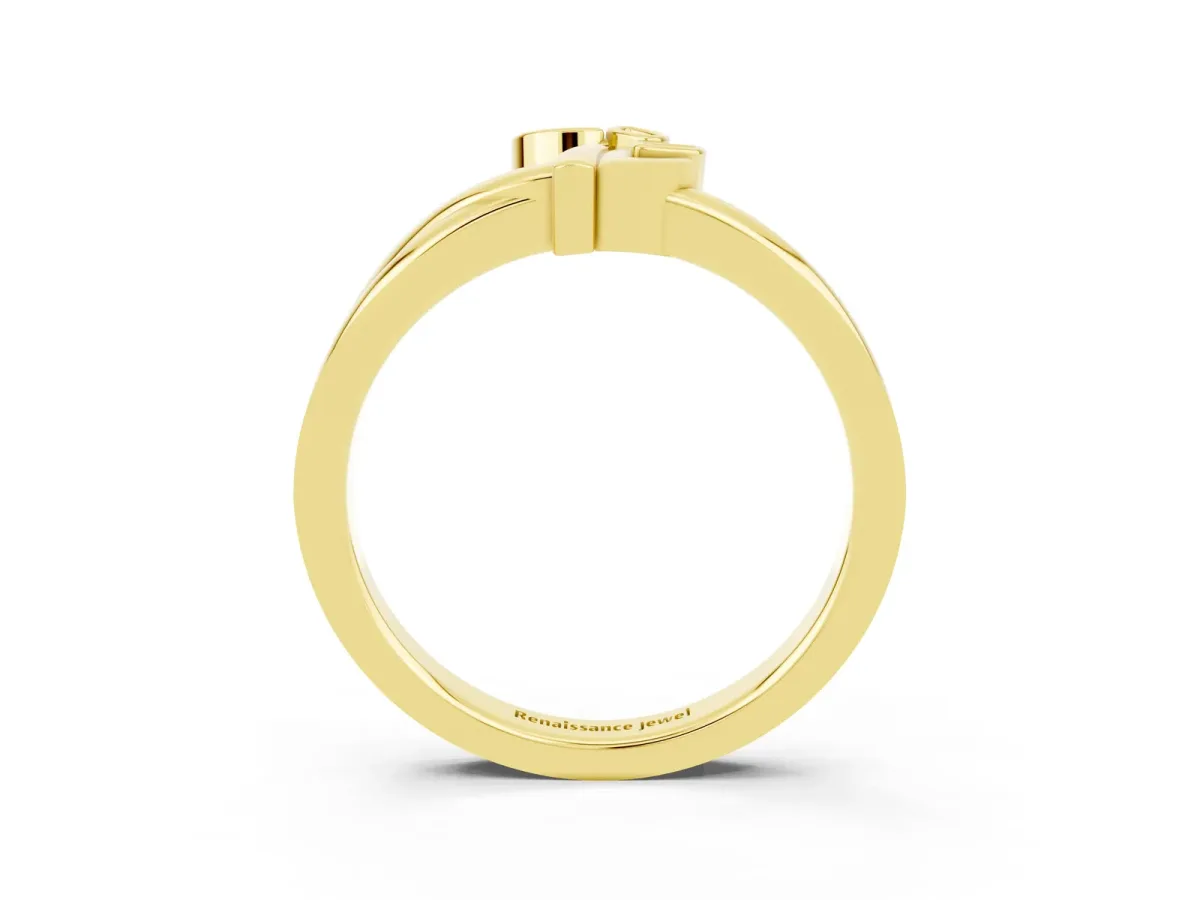 Three-Stone Round Pink Sapphire Leaf Bypass Ring with Bezel Setting Yellow gold