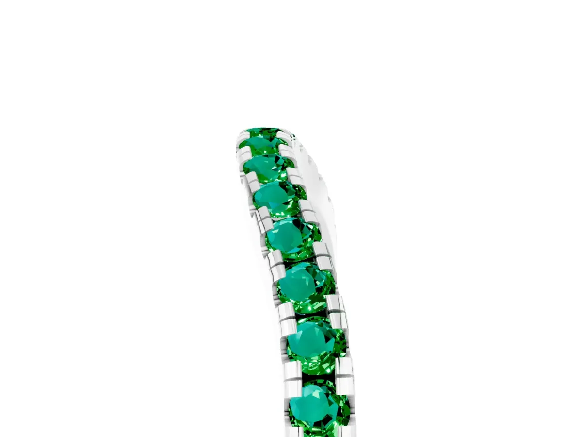 Round Emerald Pavé Half Eternity Band with Shared Prong Setting Platinum
